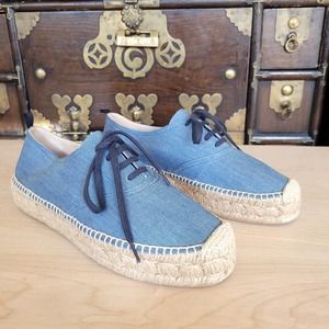 Boden Espadrilles Platform Chambray  Lace Up Blue